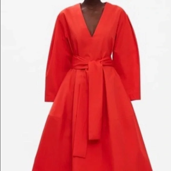zara red belted dress NWT Zara Red Long Belted Dress Zw Collection 7563/258 SIZE XS